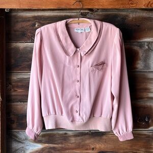Vintage pink mauve blouse / vintage M L 1970s - 1980s blush 14 office collar